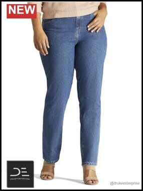 Plus Size Relaxed Fit Straight Leg Jeans Cotton Mid Rise 5 Pocket